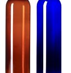 8 oz amber blue PET cosmo round bottle with 24-410 neck finish